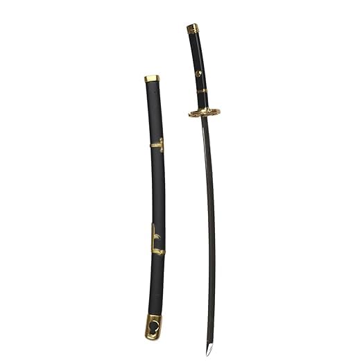 Image of Decorative Sword Keychain with Sheath, Black and Gold, Miniature Samurai Style Accessory