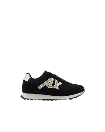 Armani Exchange Baskets latérales avec Logo géométrique pour Homme - Noir/doré pâle - Taille 42 EU, Black Pale Gold, 42 EU