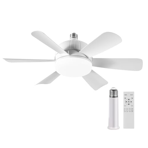 ELIVERN Socket Ceiling Fan with Light and Remote Control, 17.8 inch with Dimmable Led Light Bulb, 3 Color Temperatures, 6 Fan Speeds, E26 Base Screw in Ceiling Fan for Bedroom Kitchen