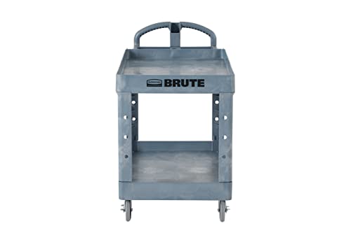 Image of Rubbermaid Commercial Products BRUTE Heavy Duty 2-Shelf Utility /Service Cart, Large, Lipped Shelves, Ergonomic Handle, 750 lbs. Capacity, Black, for Warehouse /Garage /Cleaning /Maintenance /Stadiums