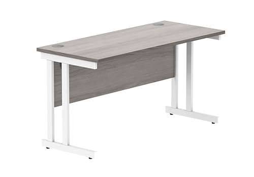 Office Hippo Essentials Rectangular Writing Computer Work Place, Home Office Desk with Cable Port Management, Alaskan Grey Oak, 140x60cm