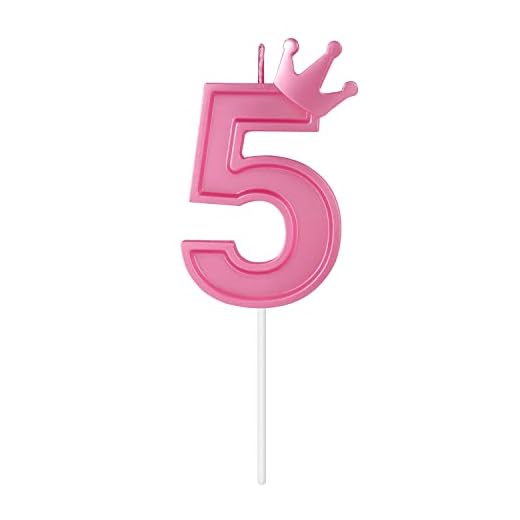 7,8cm Velas Números Cumpleaños, 3D Velas Cumpleaños Numeros con Decoración de Corona Grande Decoración para Tartas Velas Numeros para Cumpleaños Boda Aniversario Graduación Fiesta (Rosa, 5)