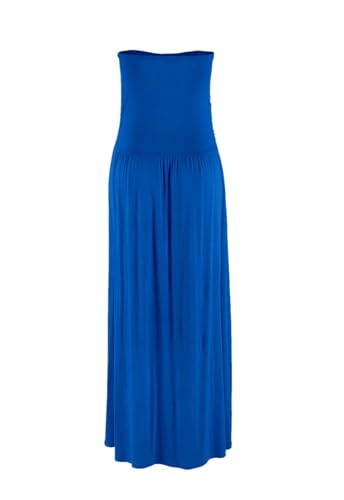 Image of Alaster Queen Women's Strapless Bandeau Summer Long Floral Dress Off Shoulder Beach Maxi Dress with Pockets
