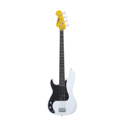 CNZ Audio PB Electric Bass Guitar - Left Handed - White Finish, Amber Maple Neck, Artificial Rosewood Fingerboard