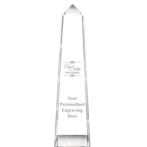 Crown Awards Personalized Crystal Trophy, 9 1/4" Engraved Top Sales Performer Summit Monument Crystal Award Prime