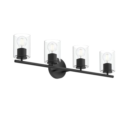 Image of Progress Lighting Replay 31.125 Inch 4-Light Vanity Light, Transitional, Black with Clear Glass Shades, (7.875 inch H x 31.125 inch W x 6 inch D), P300584-031
