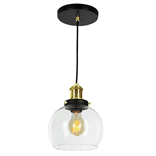 kit 2 Lustre Pendente Château Bola Media Vidro Preto c/Gold