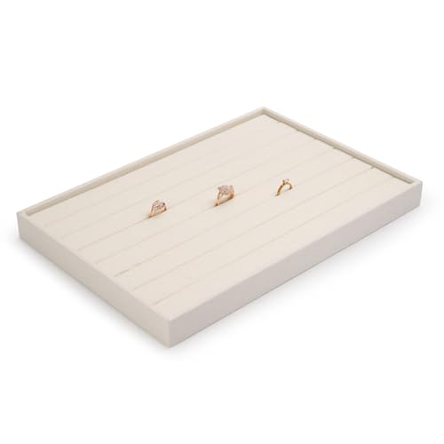 7-Slot Linen Jewelry Display Tray – Elegant Organizer for Rings, Earrings, Studs | Compact Storage & Decorative Showcase for Jewelry Accessories (Beige)
