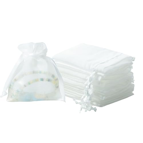 Image of QIANF 20 Pcs White Small Organza Bags 3X4 inch for Wedding Favors with Drawstring, Mini Mesh Gift Bags Jewelry Pouch for Candy Bridal Shower Party Favor Baby Shower Christmas