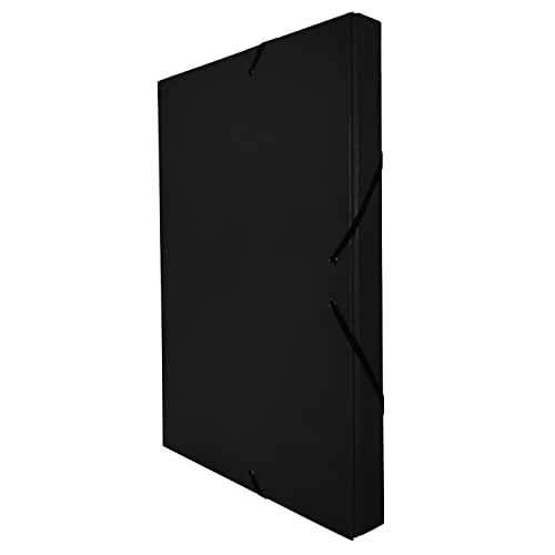 Raylu Paper – Carpeta de Proyectos Mate de tamaño A4 con lomo de 3 cm, carpeta de cartón resistente y cierre con gomas para proyectos escolares u oficina, Archivador tamaño 34 x 24 cm (Negro)
