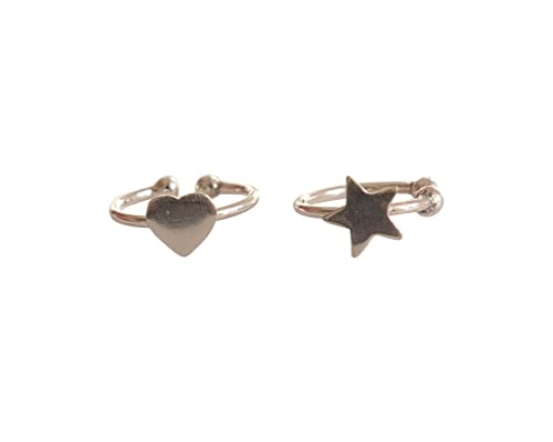 925 Sterling Silver Set Of Two Tiny Ear Cuffs - Star & Heart - For Non-Pierced Ear - Tiny Dainty Clip Earrings For Women | Handmade By Miya Jewelry Creations #TOP3