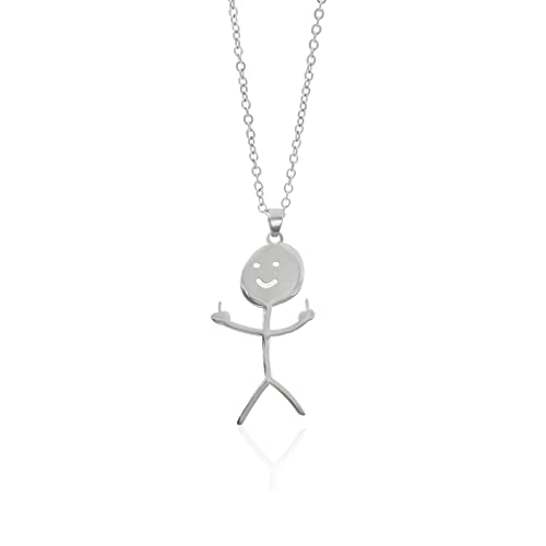 SONGCHANGJEWELRY Personalized Funny Doodle Stainless Steel Necklace - Stainless Steel Smiley Middle Finger Pendant - Handmade Friendship Jewelry - Unique Birthday Gift for Men Women