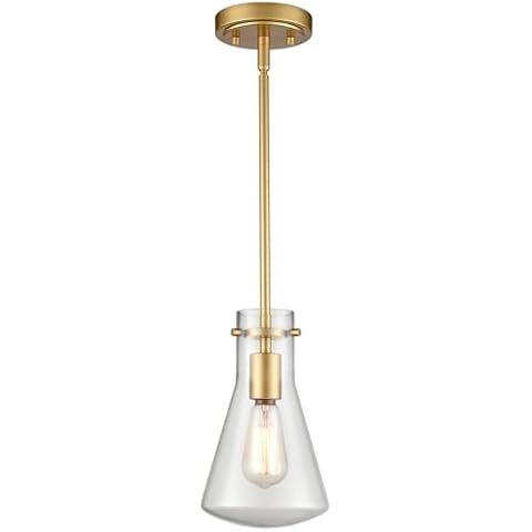 DAYCENT Modern Gold Pendant Lights Kitchen Island 1-Light Clear Glass Pendant Light Fixture, Gold Glass Pendant Lighting for Hallway Bathroom Dining Room Living Room, Hanging Rod Cover