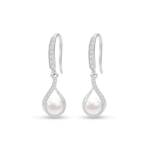 Image of Clara 925 Silver Real Pearl Pendant Earrings Chain Bracelet Ring for Women | Gift for Girl Girlfriend | Platinum Plated | Swiss Zirconia