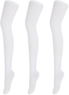 Three Pairs Ladies Girls Cotton Blend Over The Knee Plain Assorted Colours Socks UK 4-7 Or UK 6-9