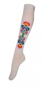 Polart Lady's Knee High White Socks - Polish Folk Art (Wycinanki), Size 32-36