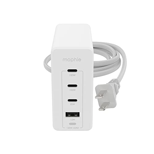 mophie-USB-C-Charger-GaN-120W-4-Port-Fast-Compact-Wall-Charger-for-MacBook-ProAir-iPad-Pro-Galaxy-S22S21-Dell-XPS-13-Note-2010-iPhone-141312-Pro-and-More-White