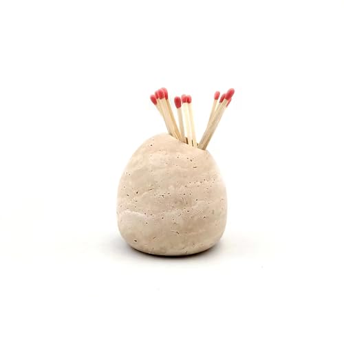100% Travertine Match Holder |Toothpick Holder | Cute Beige Match Cloche | Matches Jar Box for Candles or Bathroom Decor | 3x3x3 | Matches NOT Included