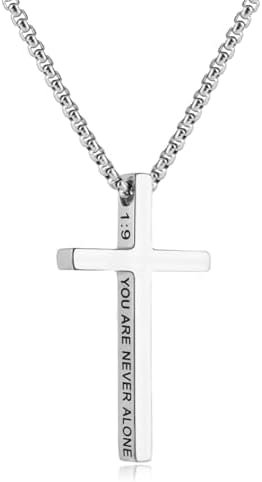 Stainless Steel Men's Cross Necklace with Scripture | 20/22/24 Inch Silver Chain | Inspirational Bible Verse Pendant | Durable & Stylish Christian Jewelry