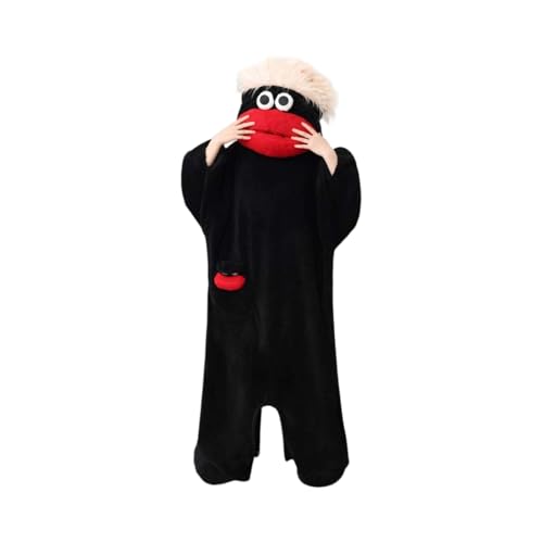 Goofy Onesie for Adult Funny Green Monster Cute Hooded Fleece Pajamas Cozy Ultra-Soft Plush One-Piece Loungewear（1-Black,Medium