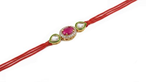 Image of Elegant Traditional Gold Plated /Rakhi Combo Of 1 Piece for Men and Women /brother /sister /bhabhi Kundan Stone combo set (Same as Shown In Image)