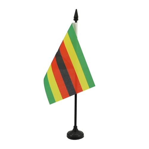 AZ FLAG - Drapeau De Table Zimbabwe - 15x10 cm - Mini Drapeau Zimbabwéen De Bureau 100% Polyester Avec Hampe De 25cm Et Socle En Plastique Noir