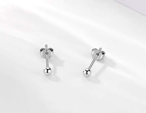 EPIRORA 1 Pair Sterling Silver Stud Earrings Hypoallergenic 3mm Small Pearl Earrings Cubic Zirconia Earrings Round Ball Earrings for Women Men, 3 Color Options3