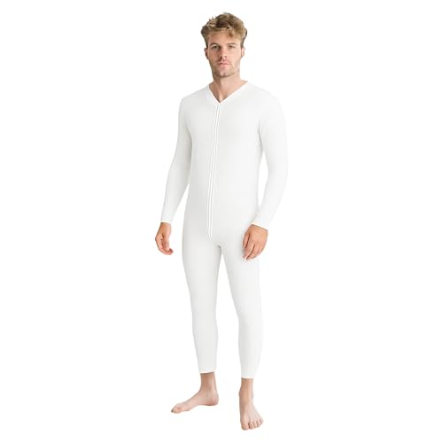 Octave® Men's Thermal, Onesie All In One Union Suit With Zipped Back Flap, Fully Brushed Warm Winter Base Layer, Long Sleeve Thermal Underwear, Adults Onesie Zip Up Thermal Body Suit(Medium, White)