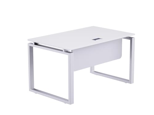 Mahmayi Modern Carre 5112 Workstation Desk with Wire Management Stylish Computer Desk, Square Metal Legs, Modesty Panel, Ideal for Home and Office, Study, or Gaming - White