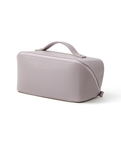 Image of EACHY Travel Makeup Bag, Large Capacity Cosmetic Bag for Women, Waterproof PU Leather, Flat Open Portable Toiletry Bag for Skincare, Brushes & Travel Essentials