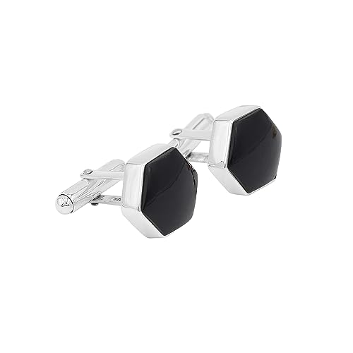 Mancuernillas de Plata 925 con Piedra Ónix Negra para Hombre miniatura 1