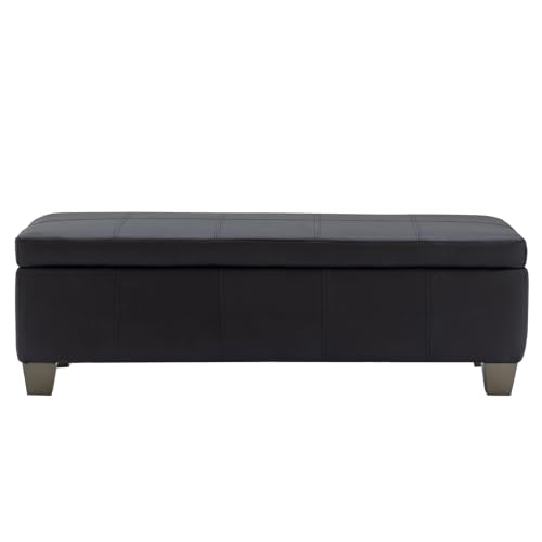 Image of 51 Inch Storage Ottoman, Storage Bench with Safety Hinge, Upholstered Synthetic Leather Ottoman Bench for Bedroom, Living Room, Entryway, Hallway, Foot Rest, Support 500lbs, Black