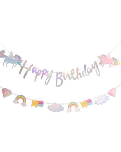 JUKOTA Happy Birthday Banner Unicorno Banner Gagliardetto Striscione Buon Compleanno per Adulti e Bambini Colorato Decorazione Festa