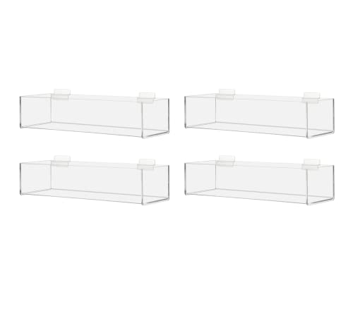 4 Pack Slatwall Acrylic Retail Tray One Compartment 15 Inch Wide x 4 Inch Deep Rectangular Clear Merchandise Dump Bin See Through Storage Caddy for Businesses and Tradeshows by Marketing Holders