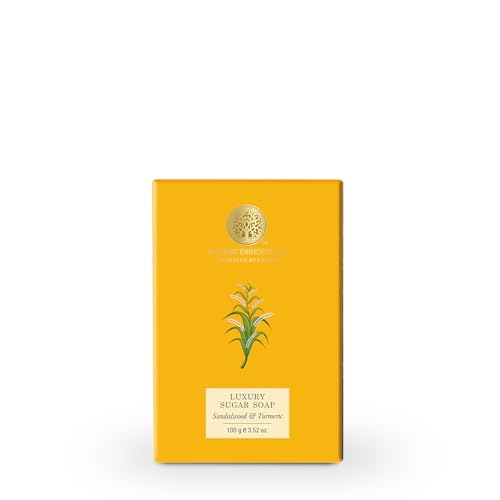 Forest Essentials Sandalwood & Turmeric Soap | Ayurvedic Scented Handmade Bath Soap | Gently Cleanses & Softens Skin | With Natural Oils & Raw Cane Sugar