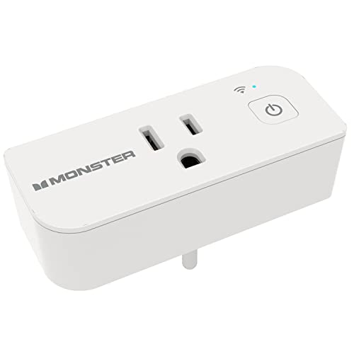 Monster Smart Power Outlet WiFi Control for Indoor Use with Monster App - Voice Control with Amazon Alexa and Google Assistant - 1 Outlet White