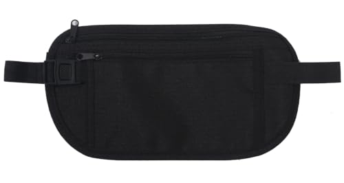 yuandnn Money Belt Passport Holder Secure Hidden Travel Wallet with RFID Blocking Adjustable Undercover Fanny Pack with 2 Pockets for Men Women (Black)