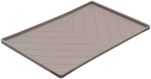 Messy Mutts Silicone Non-Slip Dog Bowl Mat with Raised Edge and Two Sides Reinforced with Metal Rods | Dog/Cat Bowl Mat with Spill-Proof Lip | Medium, 20” x 12” | Dark Grey