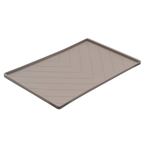 Messy Mutts Silicone Non-Slip Dog Bowl Mat With Raised Edge And Two Sides Reinforced With Metal Rods | Dog/Cat Bowl Mat With Spill-Proof Lip | Medium, 20” X 12” | Dark Grey #TOP3