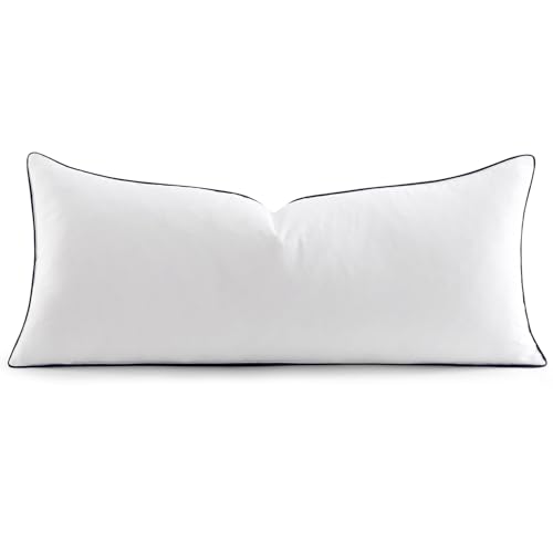 Image of MIULEE Goose Feather Down 14x36 Pillow Insert with 100% Down-Proof Cotton Cover, Soft Fluffy Decorative Pillow for Sofa Bed Couch Living Room White