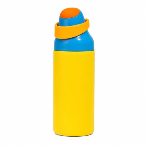 Image of HomeCloud 500ML Stainless Steel Water Bottle for Kids - Double Wall Vacuum Insulated, Leakproof Straw Lid, BPA-Free Reusable Flask with Dual Drinking Spout for School, Travel & Sports (Yellow Orange)