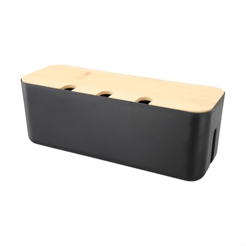 Boîte de rangement de câbles en plastique ABS avec couvercle en bois, résistant à la chaleur pour multiprises, chargeurs et concentrateurs USB, solution de rangement pour la maison (noir)