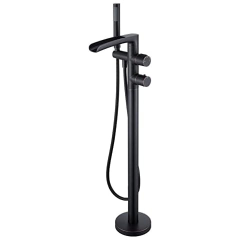 Artiqua Thermostatic Freestanding Bathtub Faucet Waterfall Tub Filler Oil Rubbed Bronze Floor Mount with Rough in Valve Brass Bathroom Faucets with Hand Shower Cover