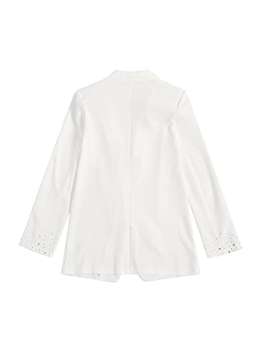 Wdirara Women's Elegant Long Sleeve Blazer Open Front Rhinestone Suit Jackets White Solid Xxl #TOP1