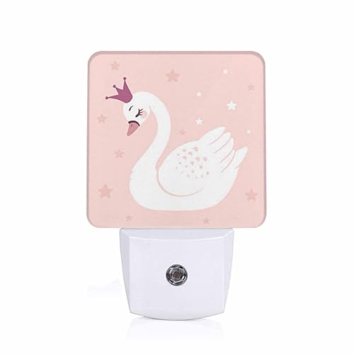 Image of LED Night Light,Cute Princess Swan Cartoon LED Night Light Plug into Wall with Dusk to Dawn Light Sensor White Energy Efficient Nightlight for Bedroom Bathroom Hallway Living Room Kitchen