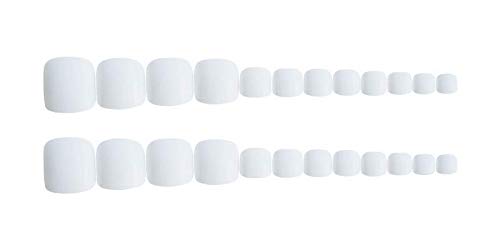 Laza 24pcs White Fake Toe Nails Square Full Cover Glossy Ivory Acrylic False Nail Tips Kits Sets with Glue Tabs Nail File Wood Stick for Women Girls DIY Home Salon Art Decoration - Pure Lily