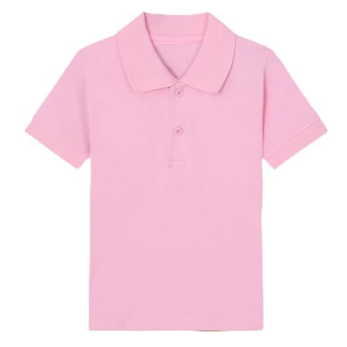 Image of NSICBMNO Girls School Shirts Cotton Polo Shirt Kids Short Sleeve Tops, School Uniform Polo Shirts V Neck Top, Golf Tshirt Basic Tees Sports Gym Tops Pe Top, Summer Crop for 5 Years, Pink