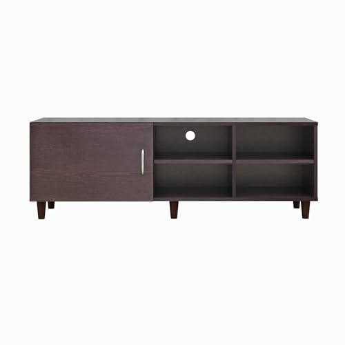Image of VIKI Modern TV Unit for Living Room | Engineered Wood TV Cabinet with 1 Door Storage & 2 Open Shelves, Set Top Box Stand, Entertainment Unit, 140W x 48H x 40D cm | DIY | 1 Year Warranty (Wenge)