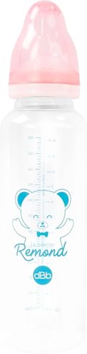 dBb Remond Biberon Regular Air 360 ml de polipropileno – Chupete anticólico de silicona – 3 caudales variables – 2ª edad, 4 meses + – Fabricación francesa – Rosa polvoreado