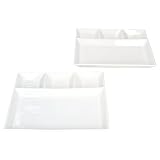 MamboCat Lot de 2 assiettes à fondue I Porcelaine blanche I Rectangulaire avec 4 compartim...